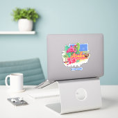 Aruba Retro Caribbean Island met Flamingo  Sticker (Laptop op bureau)