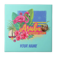 Aruba Retro Caribbean Island met Flamingo