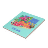 Aruba Retro Caribbean Island met Flamingo  Tegeltje (Zijkant)