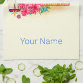 Aruba Retro Caribbean Island met Flamingo  Theedoek (Gevouwen)