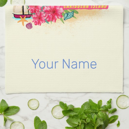 Aruba Retro Caribbean Island met Flamingo Theedoek (Gevouwen)