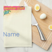 Aruba Retro Caribbean Island met Flamingo  Theedoek (Quarter Fold)