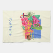 Aruba Retro Caribbean Island met Flamingo  Theedoek (Horizontaal)