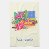 Aruba Retro Caribbean Island met Flamingo Theedoek (Verticaal)