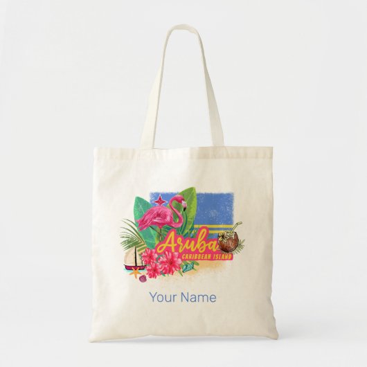 Aruba Retro Caribbean Island met Flamingo  Tote Bag (Voorkant)