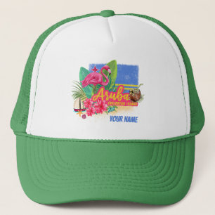 Aruba Retro Caribbean Island met Flamingo  Trucker Pet