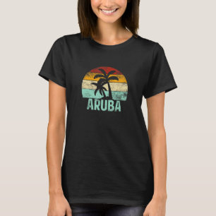 Aruba Retro Palm Tree Sunset Souvenir Vaca T-shirt