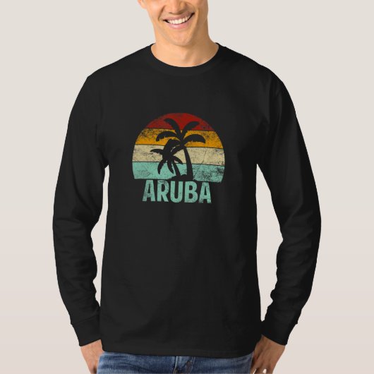 Aruba Retro Palm Tree  Sunset Souvenir Vaca T-shirt (Voorkant)