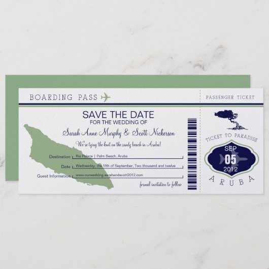 ARUBA Save the Date Boarding Pass (Voorkant / Achterkant)