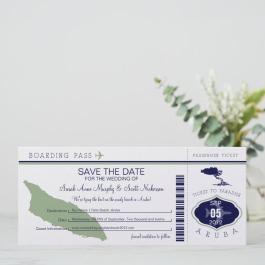 ARUBA Save the Date Boarding Pass (Staand voorkant)