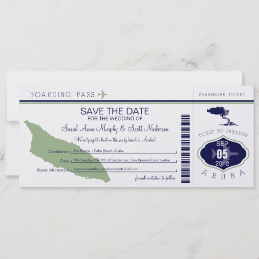 ARUBA Save the Date Boarding Pass (Voorkant)