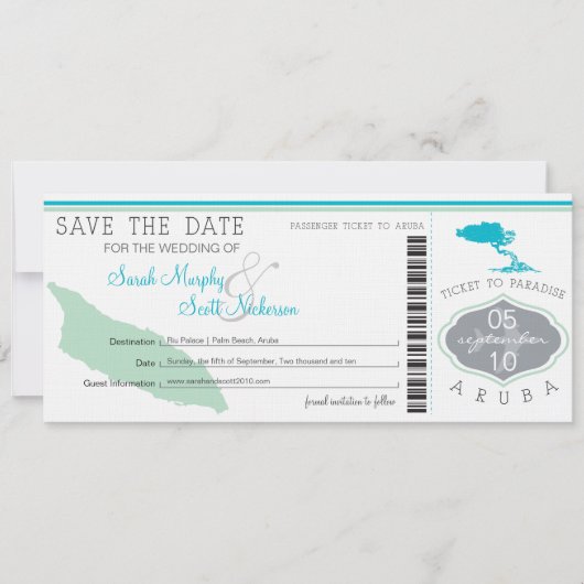 ARUBA Save the Date Boarding Pass (Voorkant)