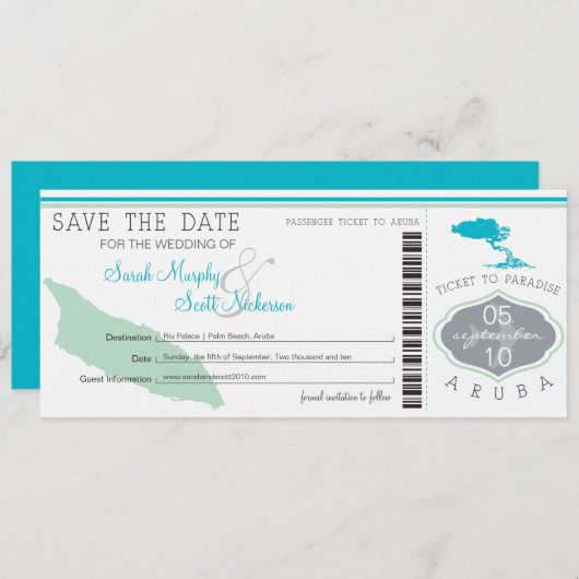 ARUBA Save the Date Boarding Pass (Voorkant / Achterkant)