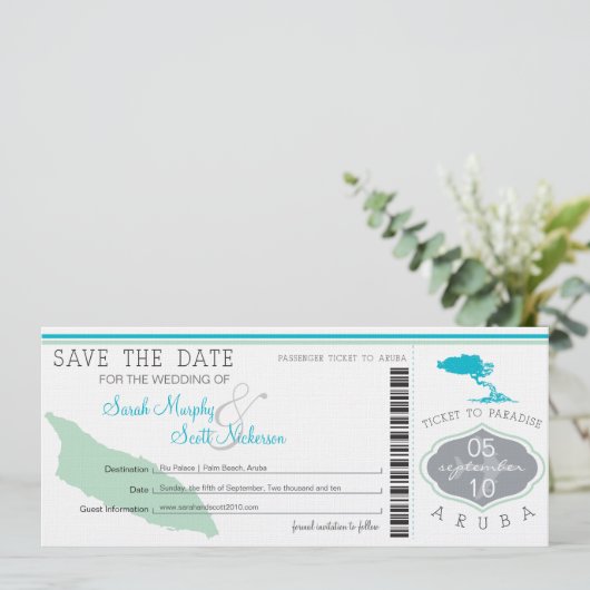 ARUBA Save the Date Boarding Pass (Staand voorkant)