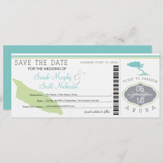 ARUBA Save the Date Boarding Pass (Voorkant / Achterkant)
