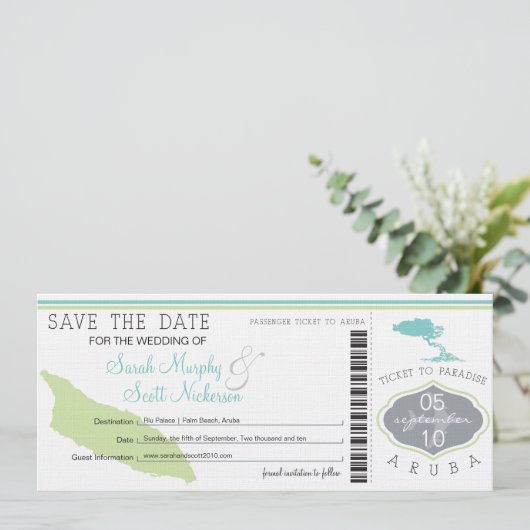 ARUBA Save the Date Boarding Pass (Staand voorkant)
