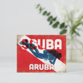 Aruba Scuba Diver - Blue Retro Briefkaart (Staand voorkant)
