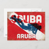 Aruba Scuba Diver - Blue Retro Briefkaart (Voorkant / Achterkant)