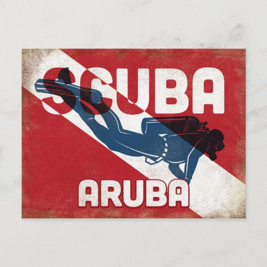 Aruba Scuba Diver - Blue Retro Briefkaart (Voorkant)