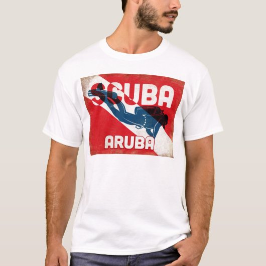 Aruba Scuba Diver - Blue Retro T-shirt (Voorkant)