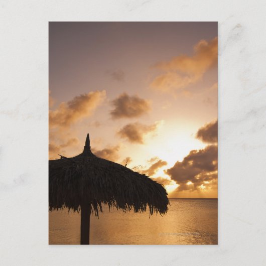 Aruba, silhouet van palapa op het strand bij zonso briefkaart (Voorkant)
