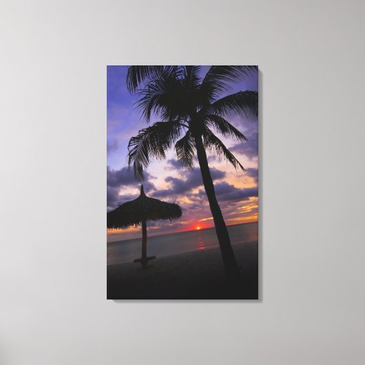Aruba, silhouet van palmbomen en palapa canvas afdruk (Voorkant)