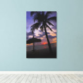 Aruba, silhouet van palmbomen en palapa canvas afdruk (Insitu (Houten vloer))