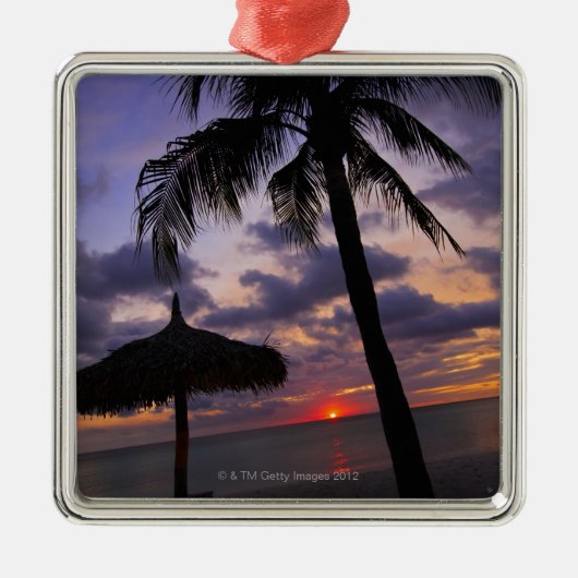 Aruba, silhouet van palmbomen en palapa metalen ornament (Voorkant)