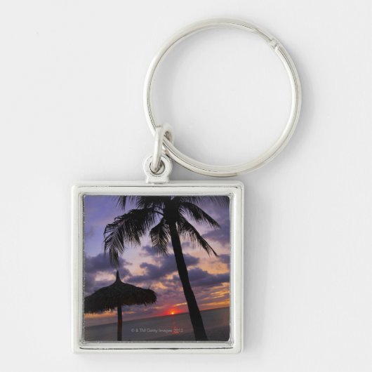 Aruba, silhouet van palmbomen en palapa sleutelhanger (Voorkant)