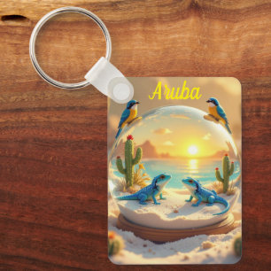 Aruba strand globe zonsondergang  sleutelhanger