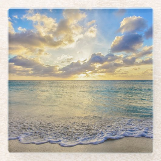 Aruba Sunset over Verplaatsend Zee Glazen Onderzetter (Voorkant)