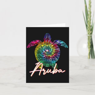 Aruba Tie Dye Zeeschildpad Matching Gezinsvakantie Kaart