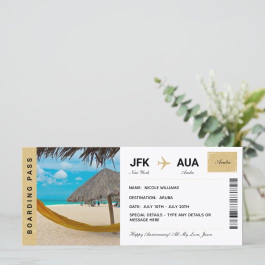 Aruba Vacation Travel Cicket Boarding Pass (Staand voorkant)