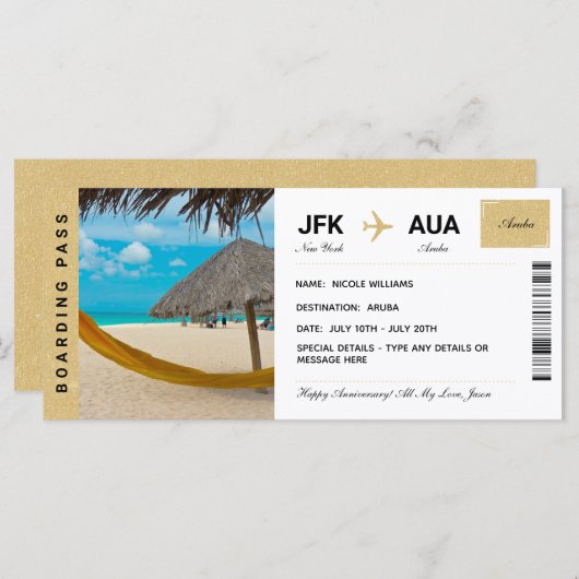 Aruba Vacation Travel Cicket Boarding Pass (Voorkant / Achterkant)