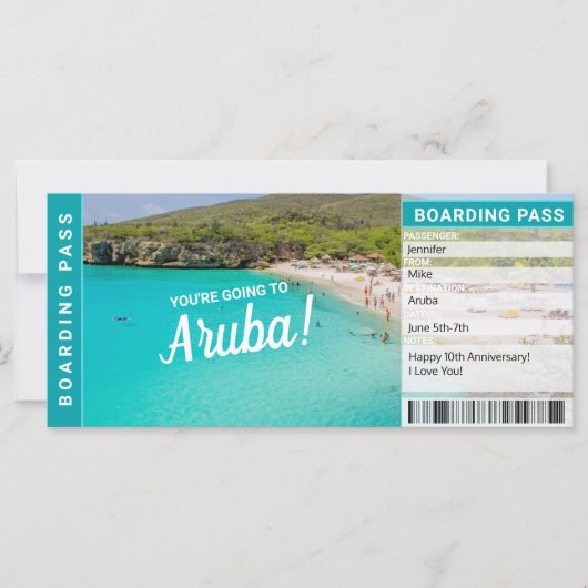 Aruba Vakantie Cadeau Instapkaart Ticket (Voorkant)