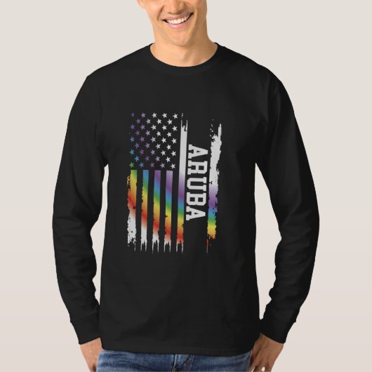 Aruba Verenigde Staten Distressed Rainbow met Amer T-shirt (Voorkant)