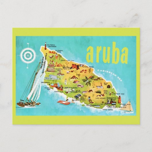 Aruba Vintage Eiland Kaart Ansichtkaart (Voorkant)