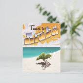 Aruba vintage strand reisprint briefkaart (Staand voorkant)