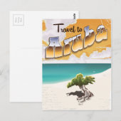 Aruba vintage strand reisprint briefkaart (Voorkant / Achterkant)