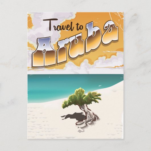 Aruba vintage strand reisprint briefkaart (Voorkant)