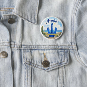 Aruba vlag anker Caribisch eiland reis souvenir Ronde Button 5,7 Cm