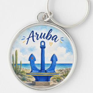 Aruba vlag anker Caribisch eiland reis souvenir Sleutelhanger
