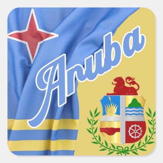Aruba - vlag en wapenstilstand vierkante sticker (Voorkant)