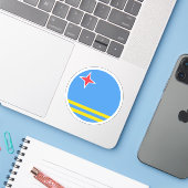 Aruba Vlag Ronde Sticker (Laptop met iPhone)