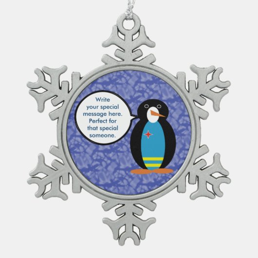 Aruba Vlag Vakantie Ms. Penguin aan het praten Tin Sneeuwvlok Ornament (Voorkant)