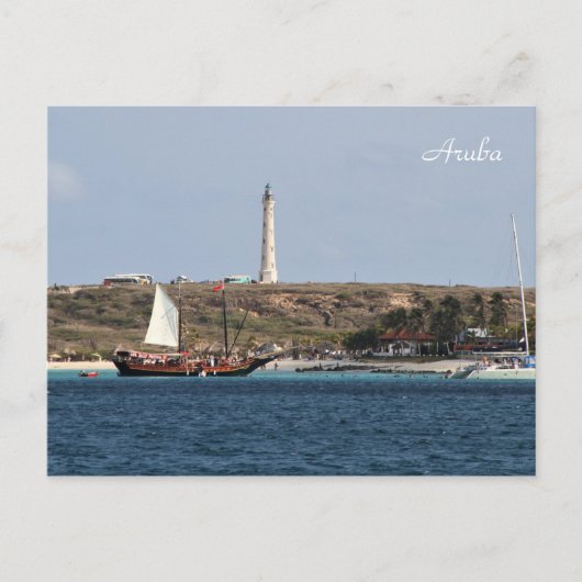 Aruba, vuurtoren, zeilboot, fotografie briefkaart (Voorkant)