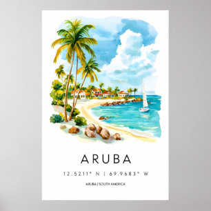 Aruba Watercolor Park Nationaal Vintage Ski-poster Poster