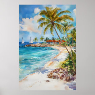 Aruba Watercolor Skigebied Reisposter Nationaal Poster