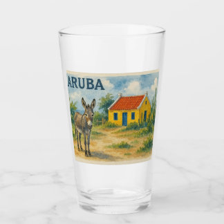 Aruba Yellow Cunucu house with donkey watercolor Glas