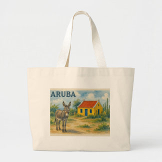 Aruba Yellow Cunucu house with donkey watercolor Grote Tote Bag